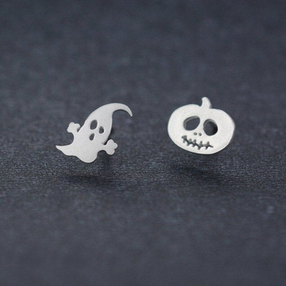 Spooky Boo ghost pumpkin halloween earrings 925 Sterling Silver Studs